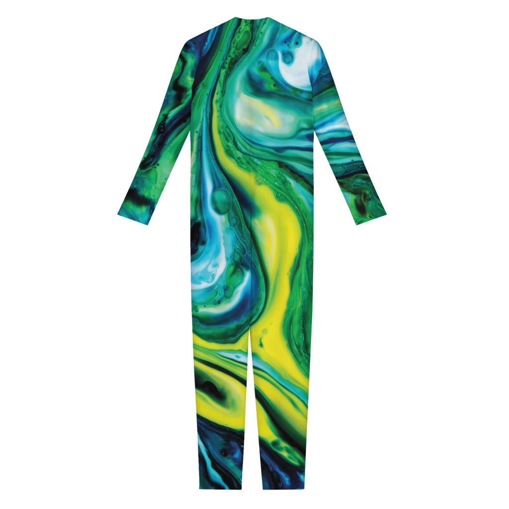 Blue And Green Acid Melt Print Jumpsuit