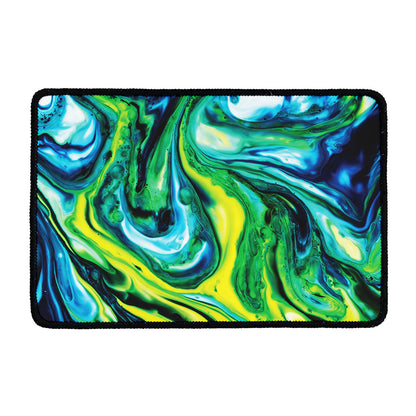 Blue And Green Acid Melt Print Kitchen Mat