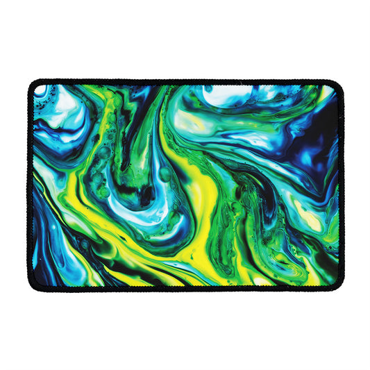 Blue And Green Acid Melt Print Kitchen Mat
