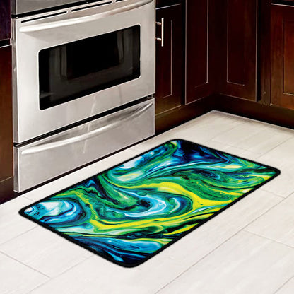 Blue And Green Acid Melt Print Kitchen Mat