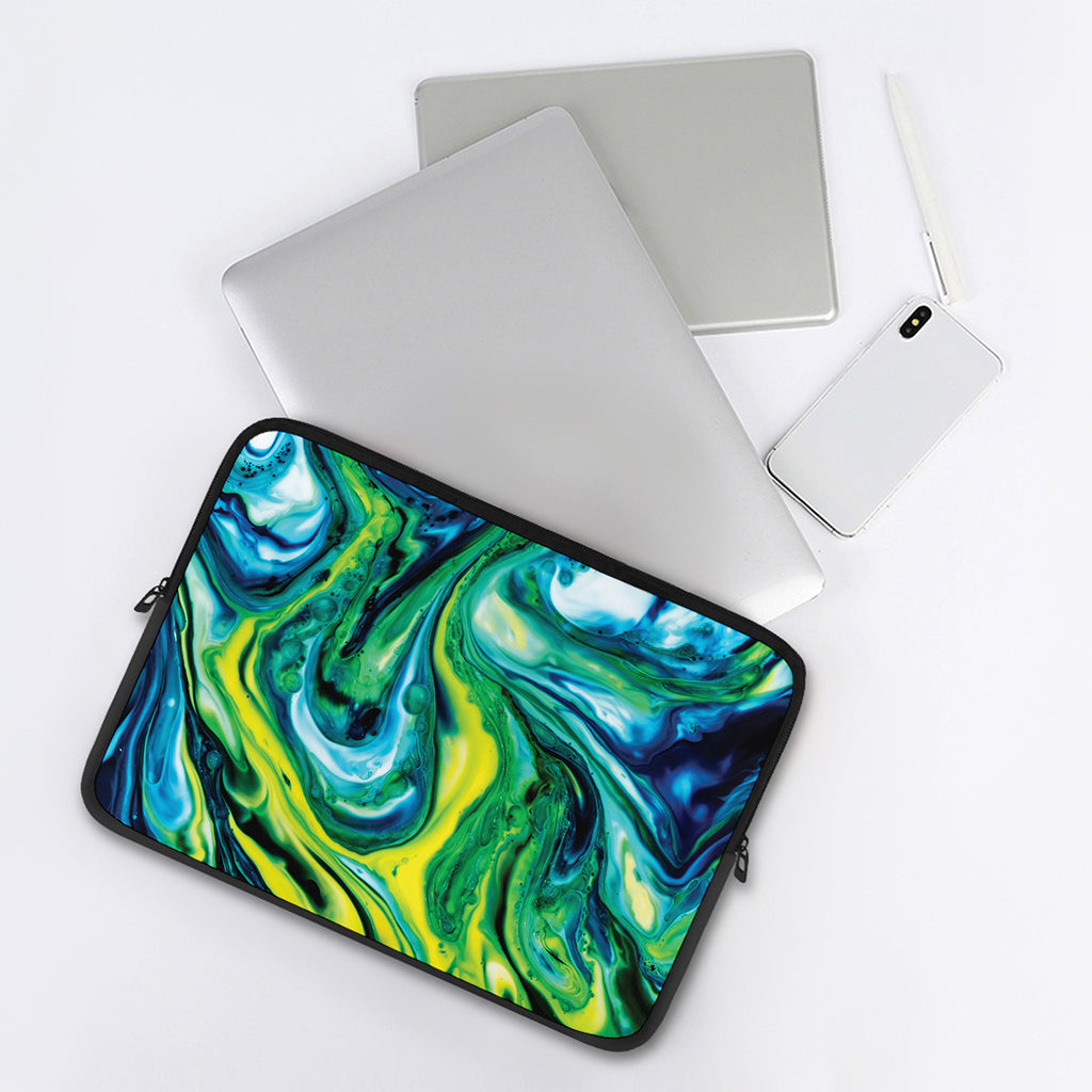 Blue And Green Acid Melt Print Laptop Sleeve