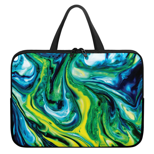 Blue And Green Acid Melt Print Laptop Sleeve With Handle
