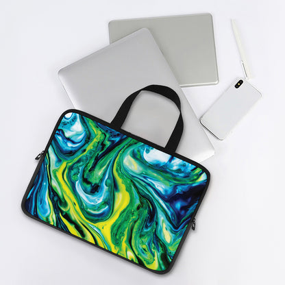 Blue And Green Acid Melt Print Laptop Sleeve With Handle