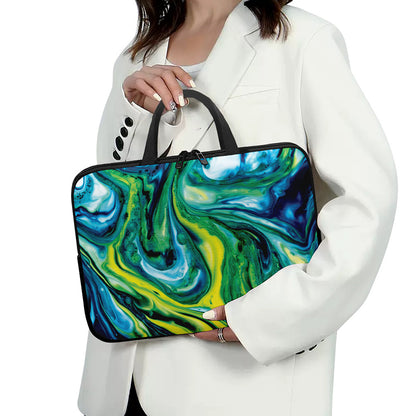 Blue And Green Acid Melt Print Laptop Sleeve With Handle