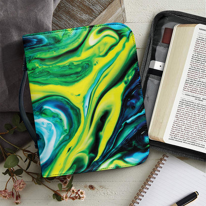 Blue And Green Acid Melt Print Leather Bible Cover