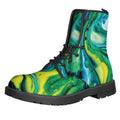 Blue And Green Acid Melt Print Lace-Up Boots
