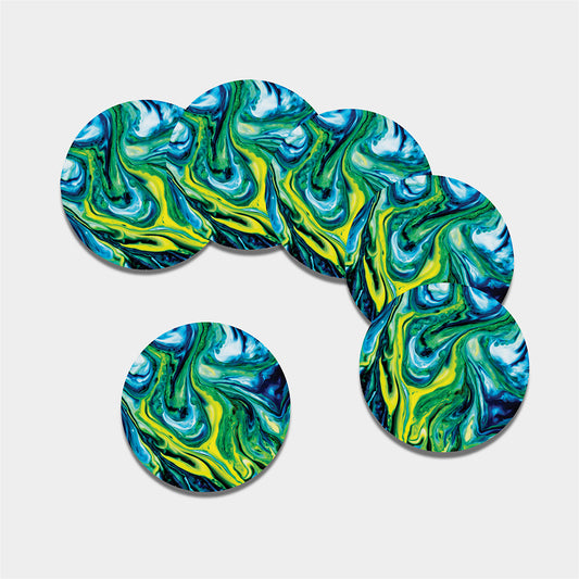 Blue And Green Acid Melt Print Leather Coaster Set