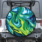 Blue And Green Acid Melt Print Leather Spare Tire Cover