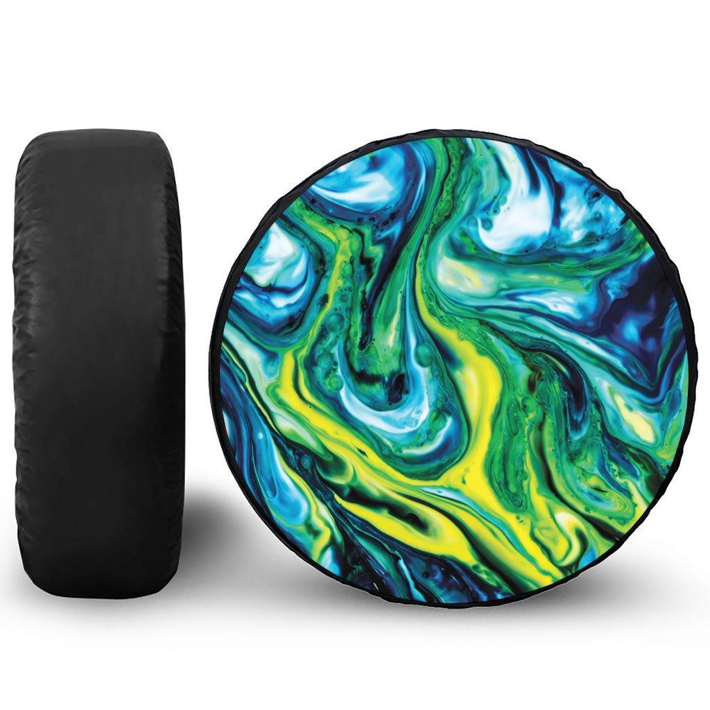 Blue And Green Acid Melt Print Leather Spare Tire Cover