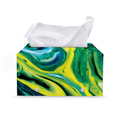 Blue And Green Acid Melt Print Leather Tissue Box Cover