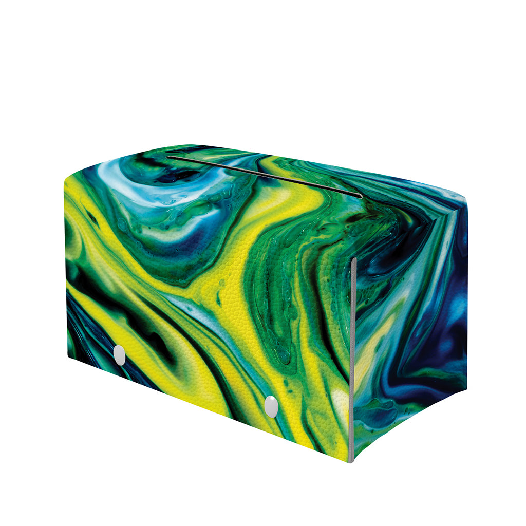 Blue And Green Acid Melt Print Leather Tissue Box Cover