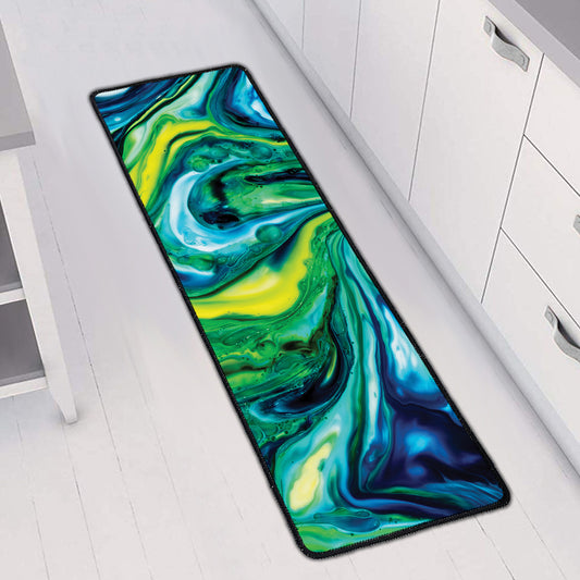 Blue And Green Acid Melt Print Long Kitchen Mat