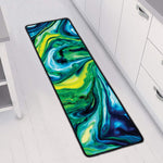 Blue And Green Acid Melt Print Long Kitchen Mat