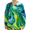 Blue And Green Acid Melt Print Long Sleeve Baseball Jersey