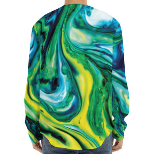 Blue And Green Acid Melt Print Long Sleeve Baseball Jersey