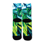 Blue And Green Acid Melt Print Long Socks