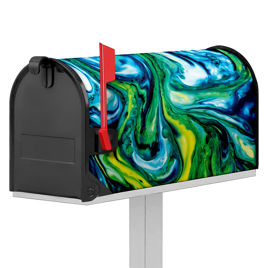 Blue And Green Acid Melt Print Mailbox Cover