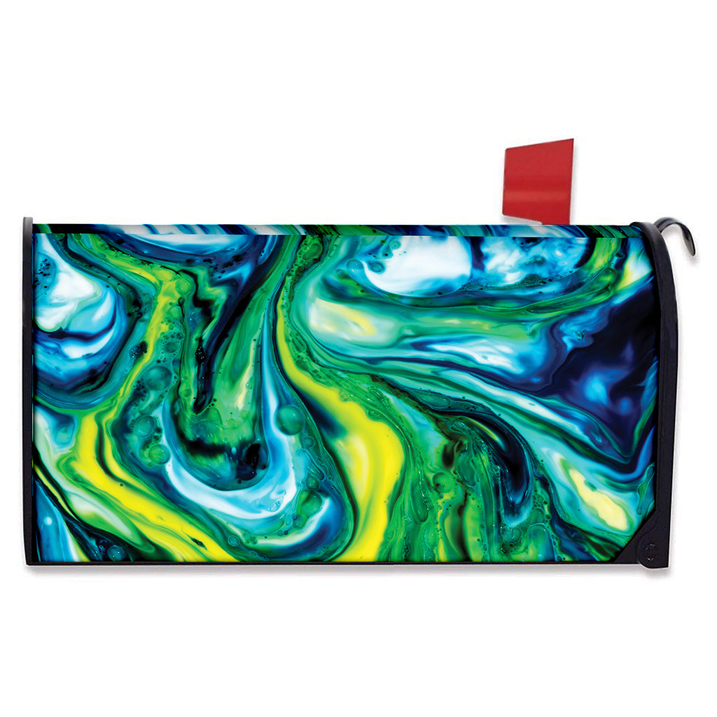 Blue And Green Acid Melt Print Mailbox Cover