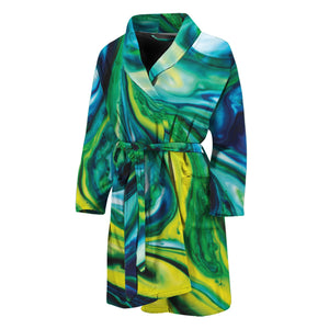 Blue And Green Acid Melt Print Men's Bathrobe