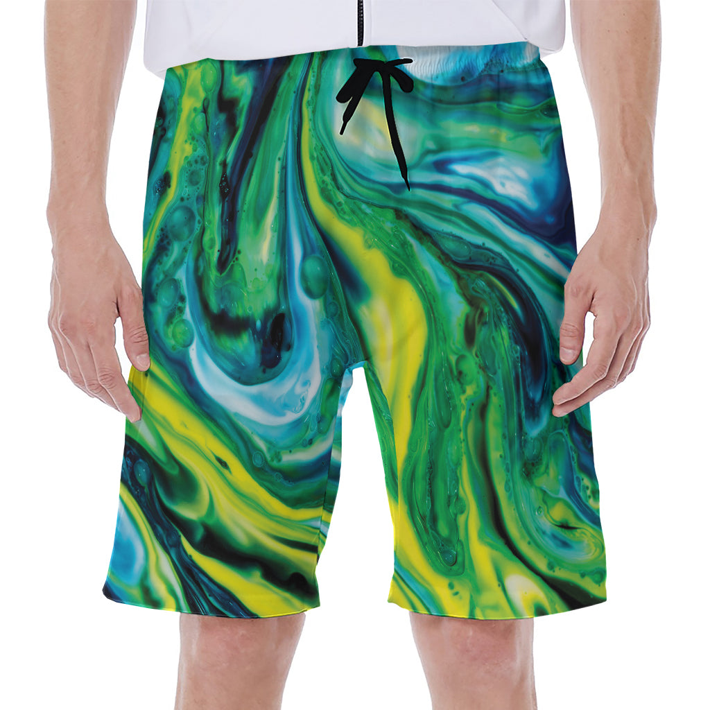 Blue And Green Acid Melt Print Men's Beach Shorts