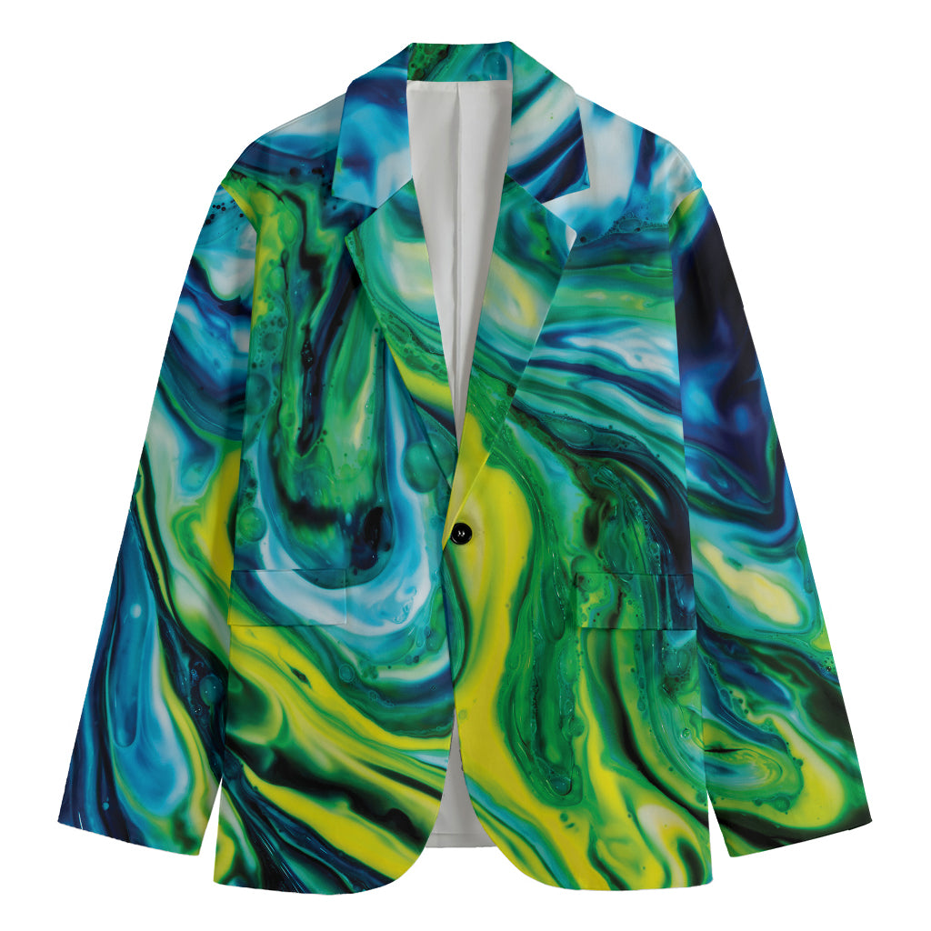 Blue And Green Acid Melt Print Men's Blazer