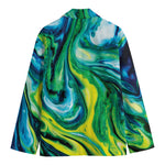 Blue And Green Acid Melt Print Men's Blazer