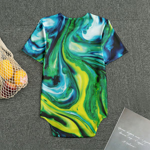 Blue And Green Acid Melt Print Men's Bodysuit