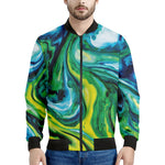 Blue And Green Acid Melt Print Men's Bomber Jacket