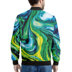 Blue And Green Acid Melt Print Men's Bomber Jacket