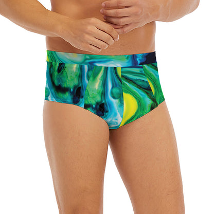 Blue And Green Acid Melt Print Men's Briefs