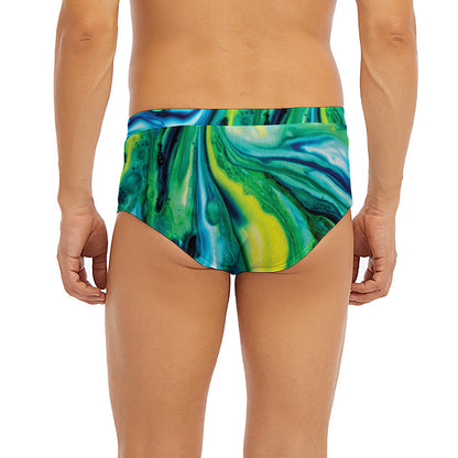 Blue And Green Acid Melt Print Men's Briefs