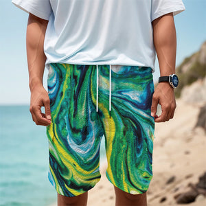 Blue And Green Acid Melt Print Men's Cargo Shorts