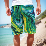 Blue And Green Acid Melt Print Men's Cargo Shorts