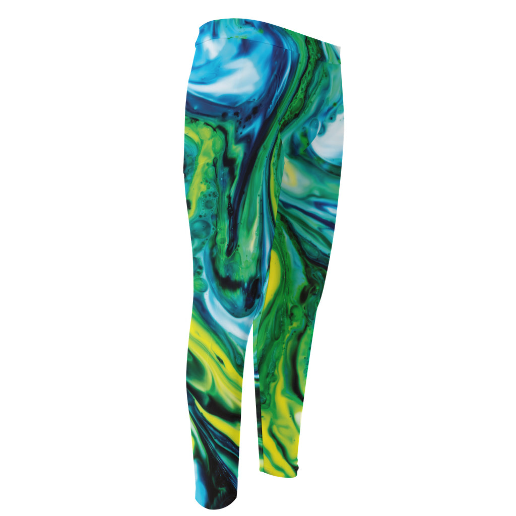 Blue And Green Acid Melt Print Men's Compression Pants