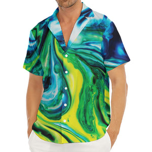 Blue And Green Acid Melt Print Men's Deep V-Neck Shirt