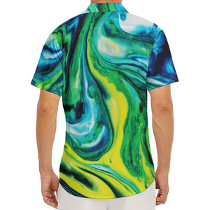 Blue And Green Acid Melt Print Men's Deep V-Neck Shirt