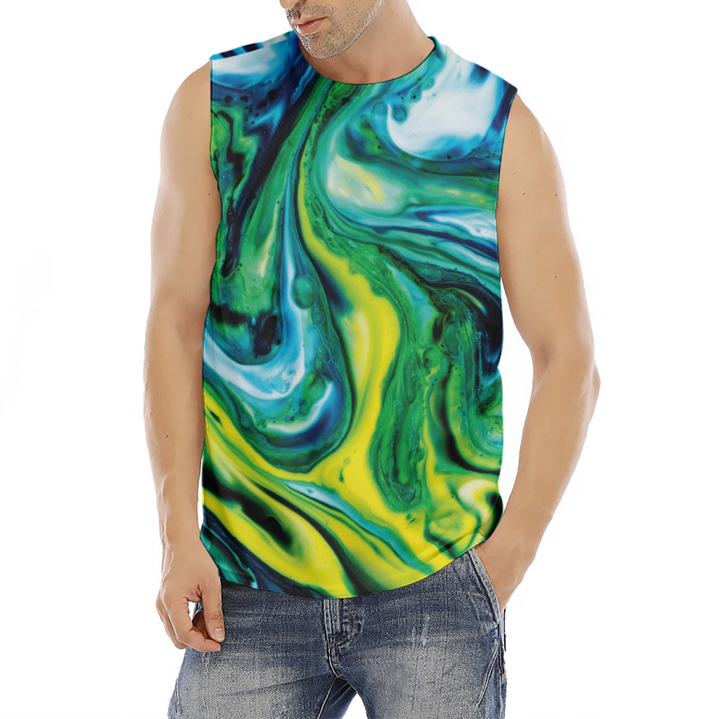 Blue And Green Acid Melt Print Men's Fitness Tank Top