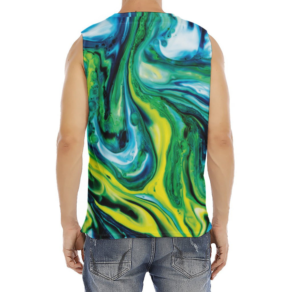 Blue And Green Acid Melt Print Men's Fitness Tank Top