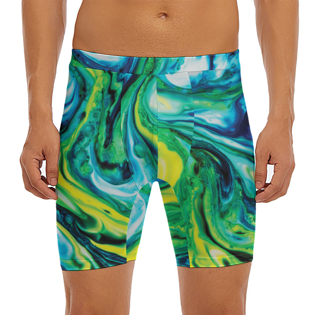 Blue And Green Acid Melt Print Men's Long Boxer Briefs