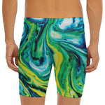 Blue And Green Acid Melt Print Men's Long Boxer Briefs