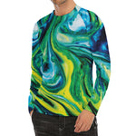 Blue And Green Acid Melt Print Men's Long Sleeve Rash Guard