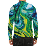 Blue And Green Acid Melt Print Men's Long Sleeve Rash Guard