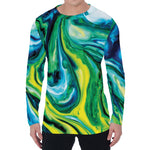 Blue And Green Acid Melt Print Men's Long Sleeve T-Shirt
