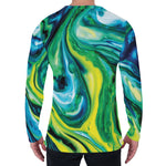 Blue And Green Acid Melt Print Men's Long Sleeve T-Shirt