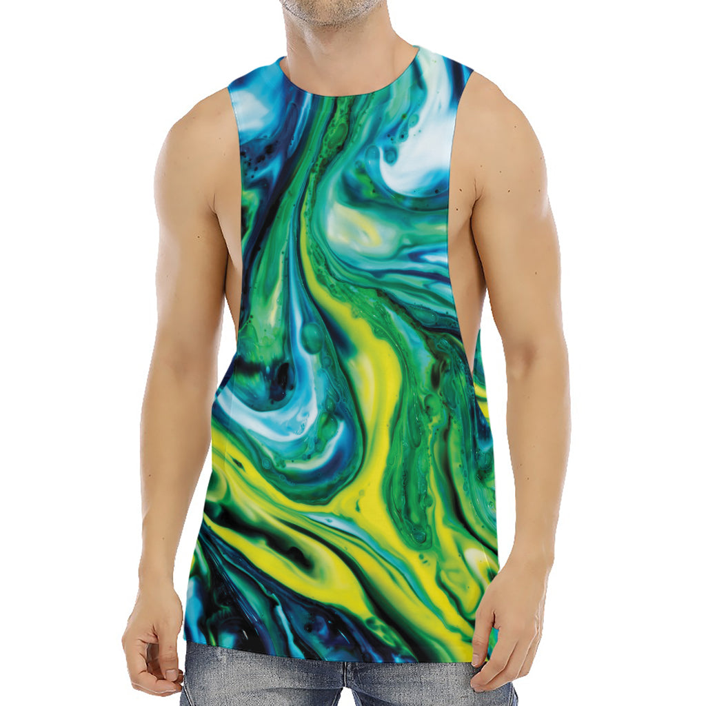 Blue And Green Acid Melt Print Men's Muscle Tank Top