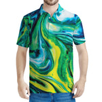 Blue And Green Acid Melt Print Men's Polo Shirt