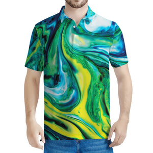 Blue And Green Acid Melt Print Men's Polo Shirt