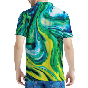 Blue And Green Acid Melt Print Men's Polo Shirt