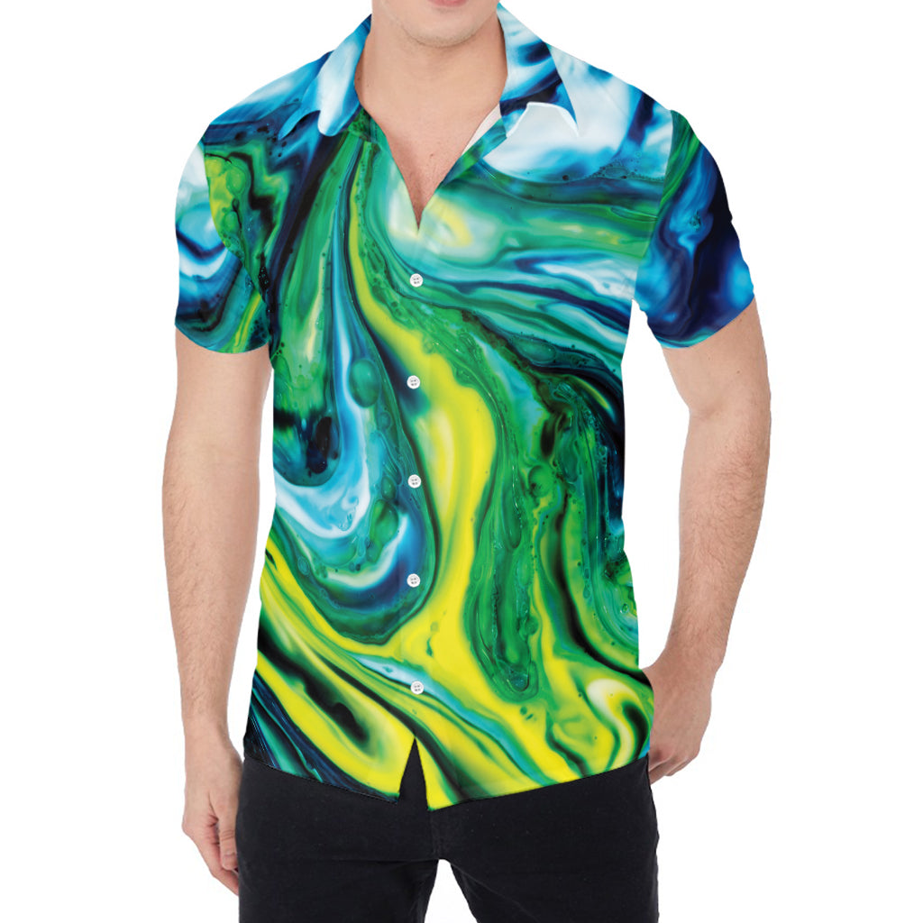 Blue And Green Acid Melt Print Men's Shirt