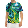 Blue And Green Acid Melt Print Men's Short Sleeve Rash Guard